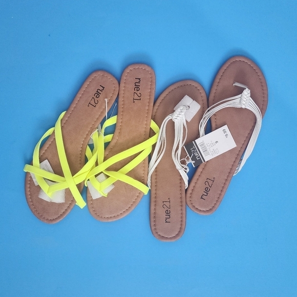 NWT 2- Rue 21 Womens Size 8 Strappy Slip On Summer Sandals 1-White 1-Neon. - Picture 3 of 5